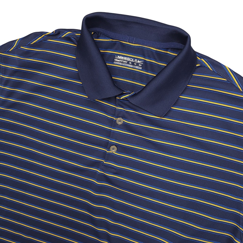 Nike Golf Fitr-Dri Men's Polo Shirt Size XLNavy Blue Yellow Stripe Mesh Panels